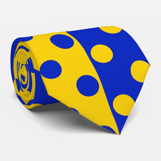 Half Blauw Geel Polka Dots Patroon Ontwerp Stropdas (Opgerold)