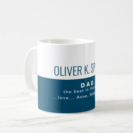 Half-blauw half-wit Beste Papa Liefde Bericht Koffiemok (Voorkant links)