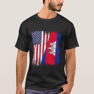 Half Cambodian Flag Cambodja USA Gift voor T-shirt