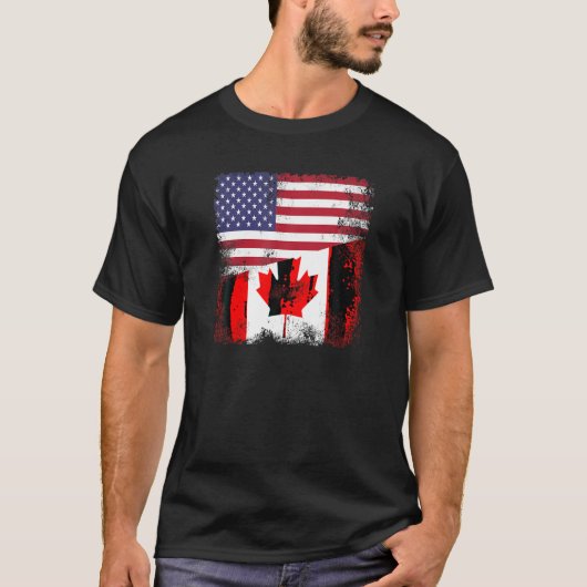 Half Canadees Vlag T Shirt Canada USA Cadeau (Voorkant)