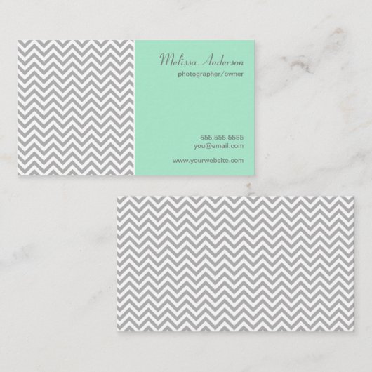 Half Chevron Pattern Grey and Mint Visitekaartje (Voorkant / Achterkant)