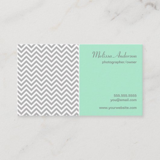 Half Chevron Pattern Grey and Mint Visitekaartje (Voorkant)