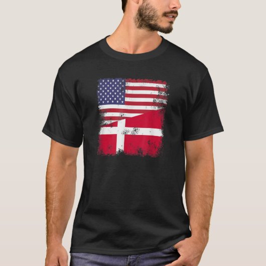 Half Danish Flag  Denmark USA Gift T-shirt (Voorkant)