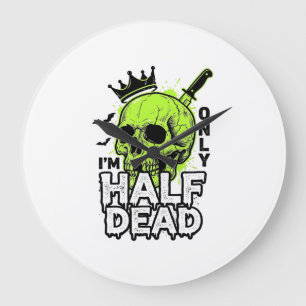 Half Dode Schedel Halloween Vintage Gravure T-shir Grote Klok