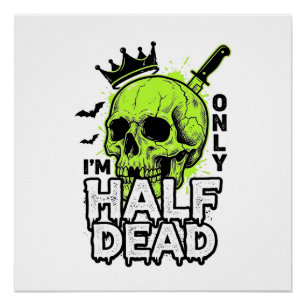 Half Dode Schedel Halloween Vintage Gravure T-shir Perfect Poster