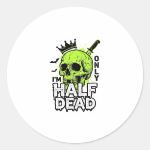 Half Dode Schedel Halloween Vintage Gravure T-shir Ronde Sticker