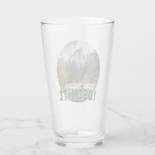 Half Dome in de herfst, met "Yosemite" tekst Glas (Achterkant)
