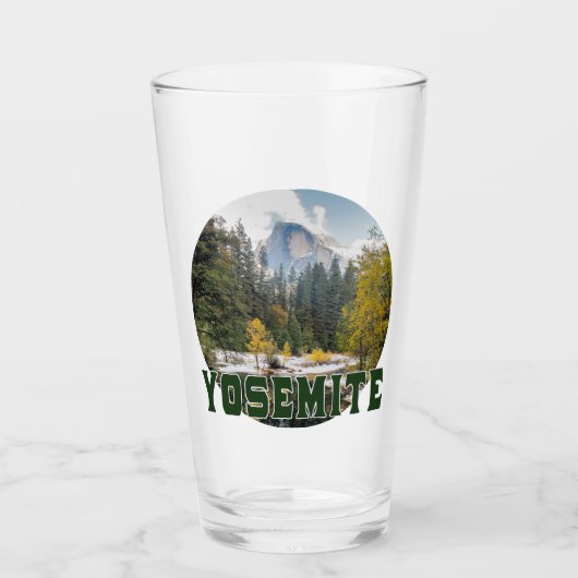 Half Dome in de herfst, met "Yosemite" tekst Glas (Voorkant)