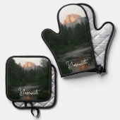 Half Dome Sunset in Yosemite National Park Ovenwant & Pannenlap Set (Voorkant / Achterkant)