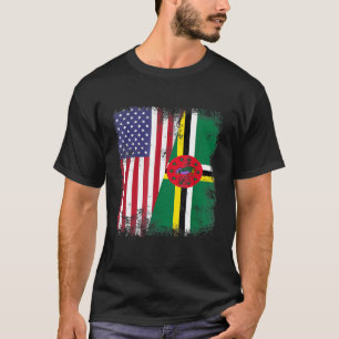 Half Dominicaanse Vlag Dominica USA T-shirt