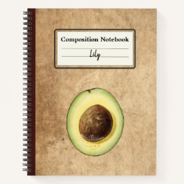 Half een avocado illustratie gepersonaliseerde com notitieboek