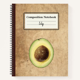 Half een avocado illustratie gepersonaliseerde com notitieboek