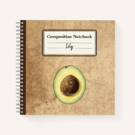 Half een avocado illustratie gepersonaliseerde com notitieboek