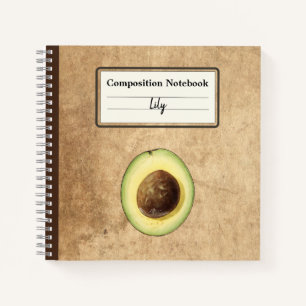Half een avocado illustratie gepersonaliseerde com notitieboek