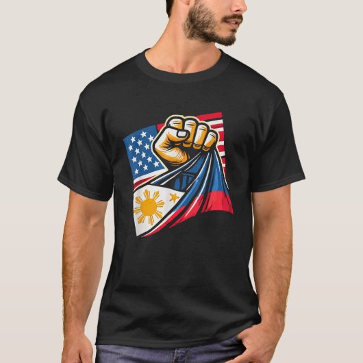 Half Filippijnse Amerikaanse vlag Filippijnen A T-shirt (Voorkant)