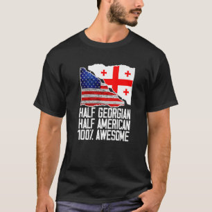 Half Georgisch half-Amerikaans Georgië VS-vlag Pat T-shirt