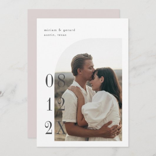 Half gewelfde foto met grote datum save the date (Voorkant / Achterkant)