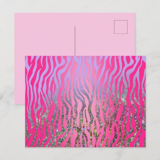 Half Glitter Roze Tijgerprint Briefkaart (Voorkant / Achterkant)
