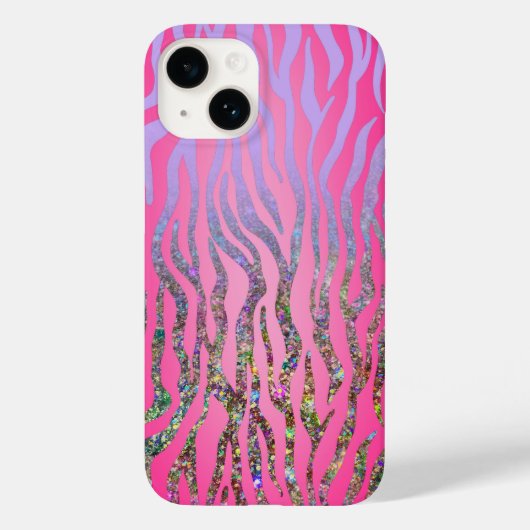 Half Glitter Roze Tijgerprint Case-Mate iPhone Case (Achterkant)
