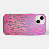 Half Glitter Roze Tijgerprint iPhone Hoesje (Achterkant horizontaal)
