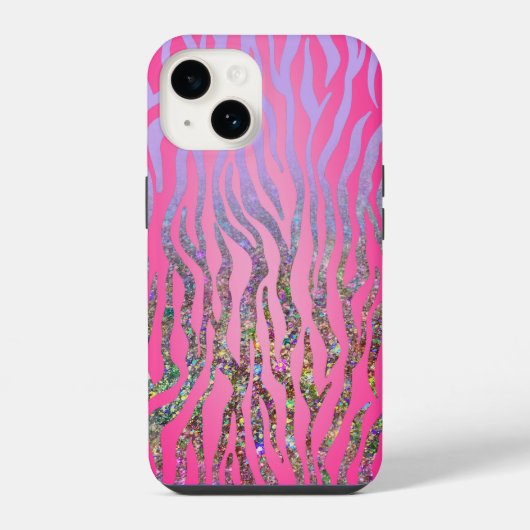 Half Glitter Roze Tijgerprint iPhone Hoesje (Achterkant)