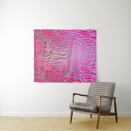 Half Glitter Roze Tijgerprint Wandkleed (In Situ (horizontaal))