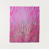 Half Glitter Roze Tijgerprint Wandkleed (Voorkant)