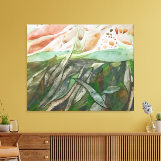 Half groen en half gekleurd botanisch gebladerte canvas afdruk (Insitu (Woonkamer))