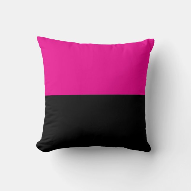Half hete roze en zwart kleurblok kussen (Voorkant)