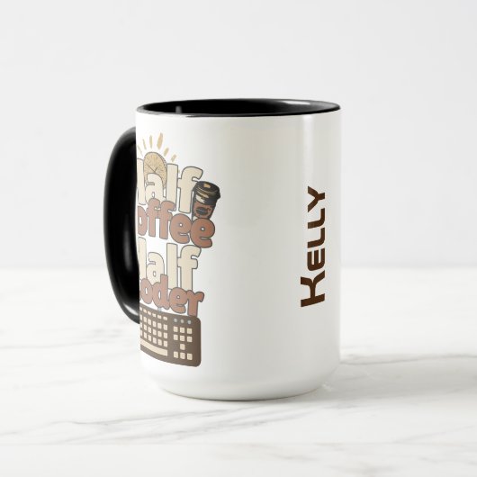 Half koffie, half codeur mok (Voorkant links)