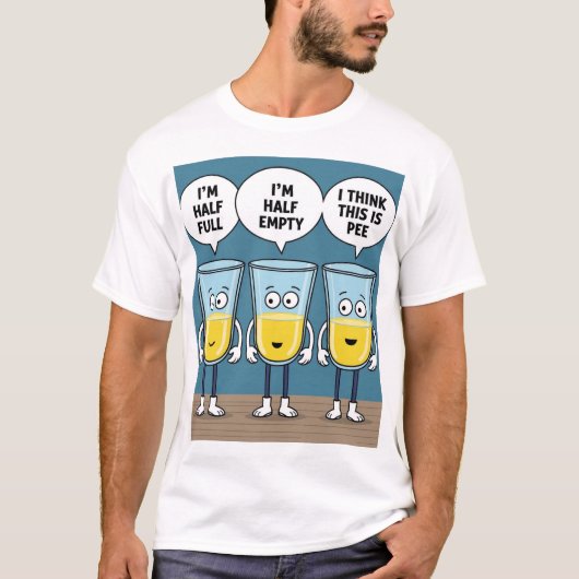 Half leeg half vol grappig drink cup T-shirt (Voorkant)