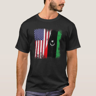 Half Libische Vlag Libië USA Gift T-shirt