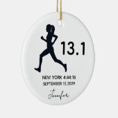 Half Marathon 13.1 Female Runner Custom Name Keramisch Ornament (Rechts)