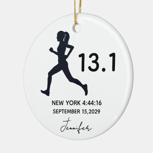 Half Marathon 13.1 Female Runner Custom Name Keramisch Ornament (Links)