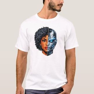 Half Mens Half Cyborg Gezicht | Futuristische AI S T-shirt