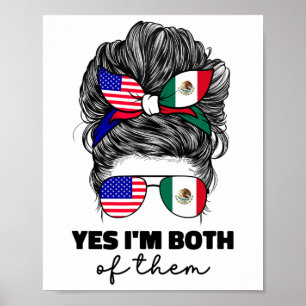 Half Mexicaans en Amerikaans Mexico Amerika Vlag V Poster