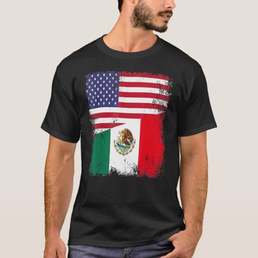Half Mexicaanse vlag  Mexico USA T-shirt (Voorkant)