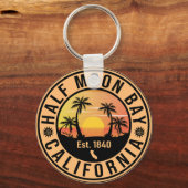 Half Moon Bay California Retro Sunset Souvenirs Sleutelhanger (Voorkant)