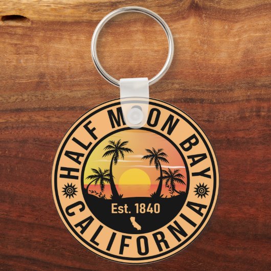 Half Moon Bay California Retro Sunset Souvenirs Sleutelhanger (Voorkant)