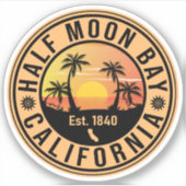 Half Moon Bay California Retro Sunset Souvenirs Sticker (Voorkant)