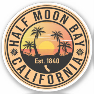 Half Moon Bay California Retro Sunset Souvenirs Sticker