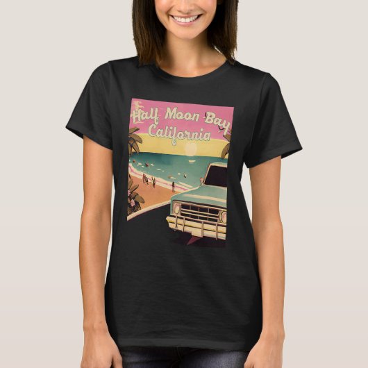 Half Moon Bay Retro Beach Vacation Souvenir Califo T-shirt (Voorkant)