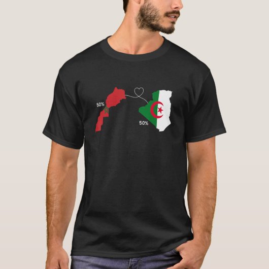 Half Morocco Half Algeria Heart Flag Map Moroccan  T-shirt (Voorkant)