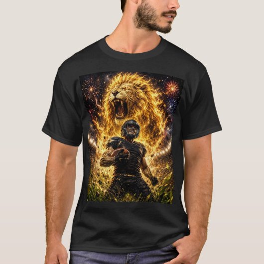 half mouw t-shirt zwart leeuw ontwerp (Voorkant)