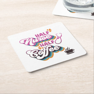 Half Nurse Half Coffee Nurse Groovy Koffie liefheb Kartonnen Onderzetters