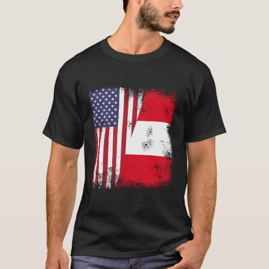 Half Peruaanse vlag Peru USA T-shirt (Voorkant)