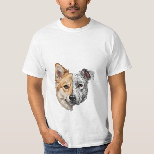 Half Robotische Hondengezicht T-shirt (Voorkant)
