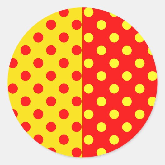 Half rode gele stippen patroon ontwerp ronde sticker (Voorkant)