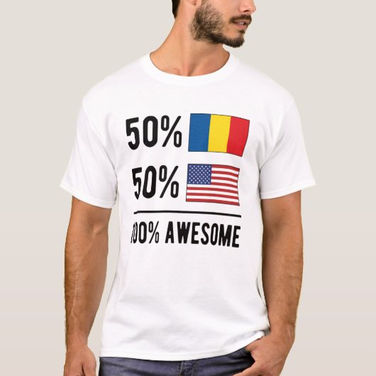 Half Romanian Half American Flag Romania USA T-shirt (Voorkant)