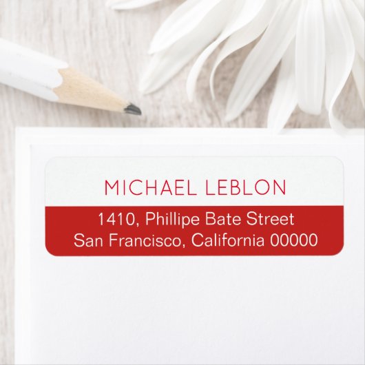 half rood etiket van het terugkeeradres met naam (Insitu)